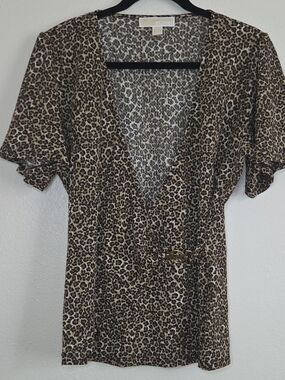 MICHAEL Michael Kors Leopard Print Top - MK Buckle Flutter Sleeve